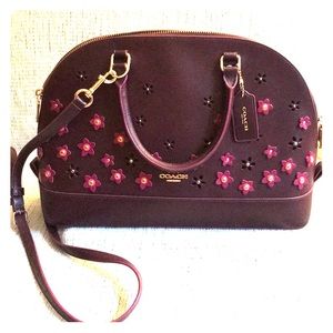 Burgundy Coach Purse with Purple Flower Blossoms